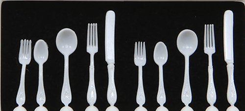 Dollhouse Miniature White Flatware, 10 Pieces